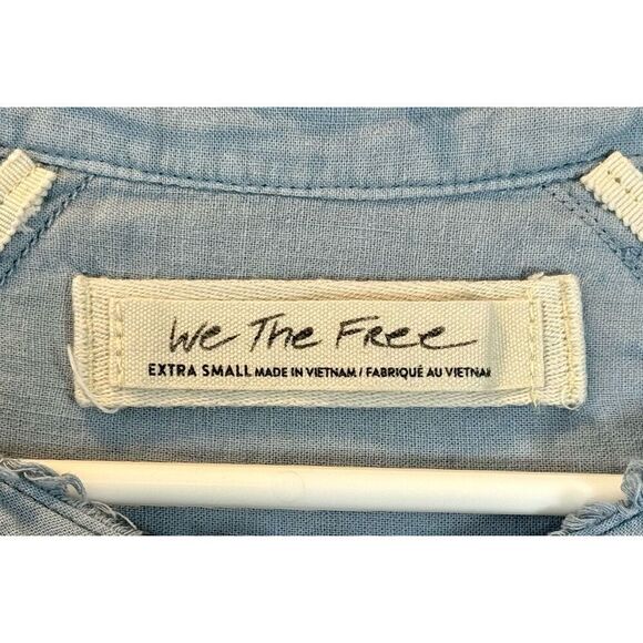 Free People We The Free Keep It Simple Blue Button Down Babydoll Style Shirt XS - Picture 6 of 11